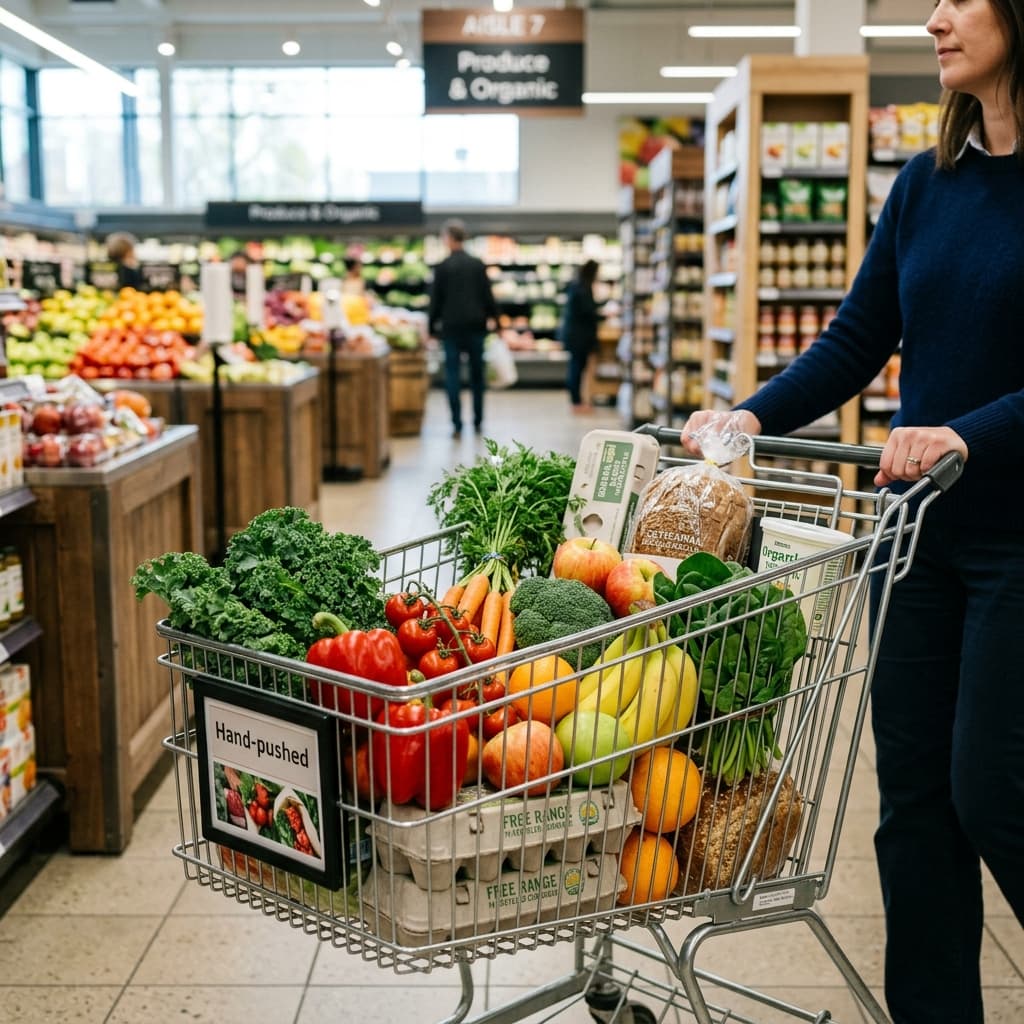 Grocery store meat and produce aisle representing June 2026 food price inflation